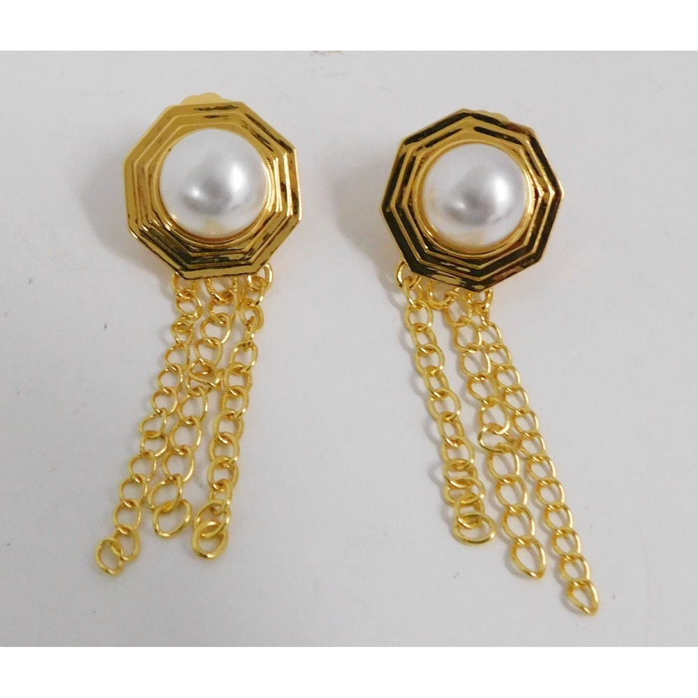 Celeste Starre Signed Gold Tone Pearl Pierced Earrings